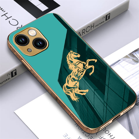 Premium Glossy Horse Glass Back Case With Golden Edges For iPhone 13 Pro