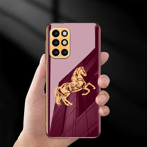 Premium Glossy Horse Glass Back Case With Golden Edges For Oneplus 9R