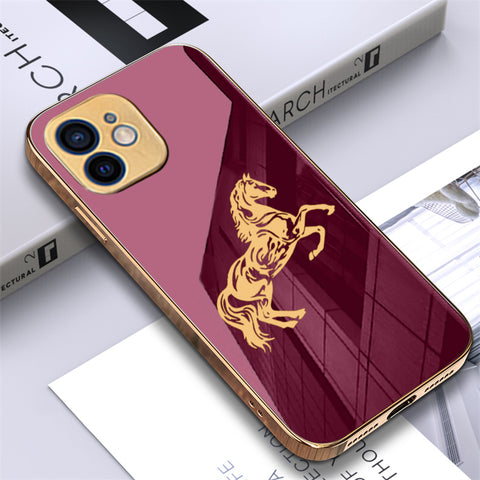 Premium Glossy Horse Glass Back Case With Golden Edges For iPhone 11