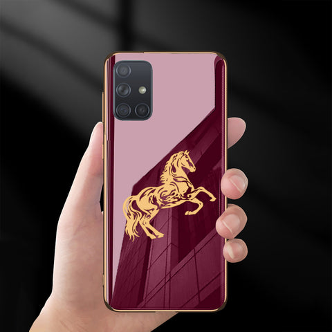 Premium Glossy Horse Glass Back Case With Golden Edges For Samsung A71