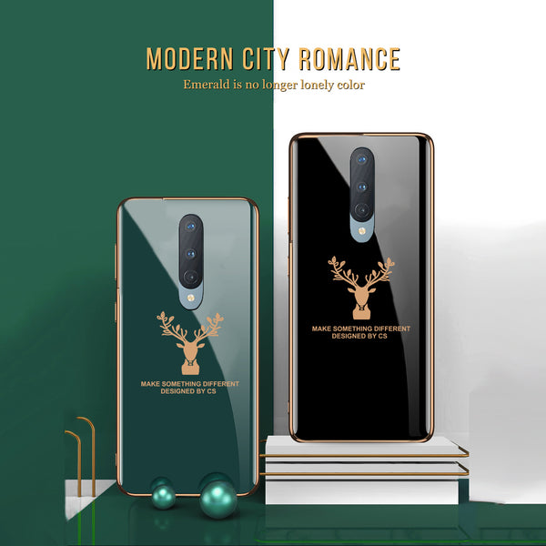 Glossy Electroplated Deer Glass Back Case For Oneplus 8